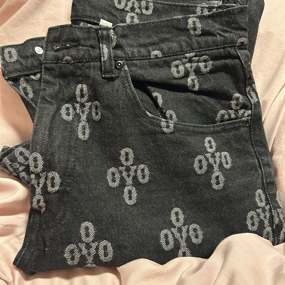 OVO Black Jeans with Gray Monogram Pattern